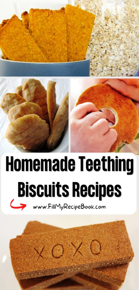 DIY Homemade Teething Biscuits Recipes. Healthy baby rusks or crackers. Baby Rusks Recipe, Teething Biscuit Recipe, Teething Rusk Recipe, Homemade Teething Crackers, Blw Biscuits, Diy Baby Teething Biscuits, Baby Teething Biscuits Homemade, Diy Baby Pouches Food Recipes, Homemade Baby Teething Biscuits