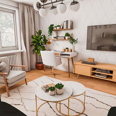 Living Room Office Combo, Living Room Workspace, Desk In Living Room, Small Living Room Decor, Livingroom Layout, Work Desk, Decoration Inspiration, Ideas Living Room, Living Room Decor Apartment