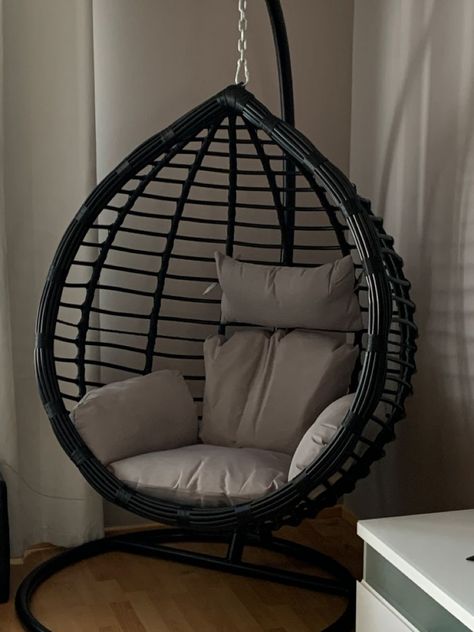 #indoor swing, #hanging chairs, #swing chair, #hanging chair, #swinging chair Black Hanging Chair In Bedroom, Ceiling Chair Hanging, Floating Chair Bedroom, Hanging Chair Living Room, Hanging Chair In Bedroom, Bachelor Living Room, Comfort Chairs, Swing In Living Room, Kids Hanging Chair