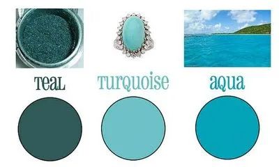 Teal, aqua & turquoise Turquoise Color Palette, Aqua Wedding, Color Turquesa, Ocean Colors, Shades Of Teal, Shades Of Turquoise, Aqua Turquoise, Bleu Turquoise, Turquoise Color