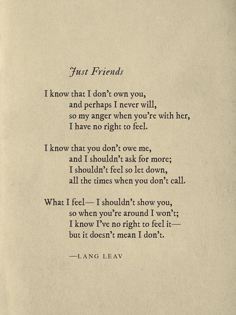 Cute Short Poem For Best Friend, Lang Leav Quotes, Lang Leav Poems, Quotes About Moving On From Friends, Poems Deep, Just Friends Quotes, Meaningful Poems, Friend Poems, Lang Leav