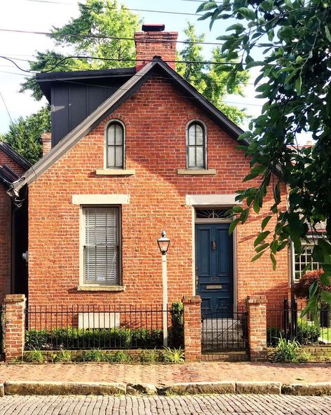 Brick Home Door Colors, All Brick House Exterior, Brick Cottage Exterior, Brick House Front Door Colors, Orange Brick Houses, Brick Homes, Brick Houses, Brick Cottage, House Colour