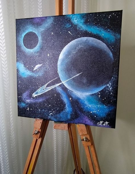 Galaxy Art Painting, Galaxy Painting Acrylic, Planet Painting, Space Painting, Canvas Painting Designs, Galaxy Painting, Painting Art Lesson, Small Canvas Art, Lukisan Cat Air