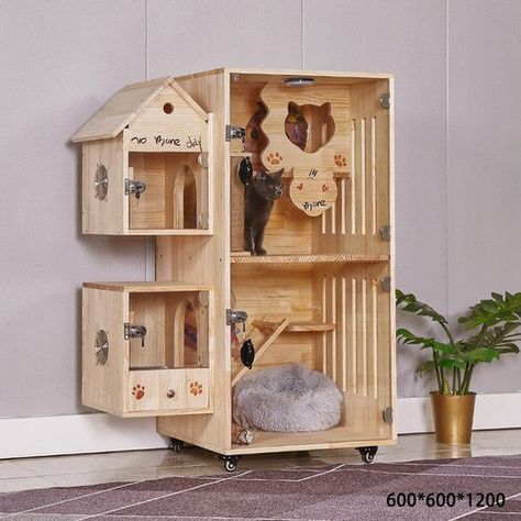 Diy Indoor Cat House, Cat Cage Ideas Indoor, Cat Home Ideas Indoor, Cat Furniture Ideas, Wood Cat House, Cat Cages Indoor, Diy Incubator, Cat House Outdoor, Indoor Cat House