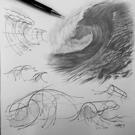 Waves Sketch, Wave Tutorial, How To Draw Water, Animal Tutorial, Draw Water, Wave Drawing, Drawing Water, Structural Drawing, Tutorial Drawing