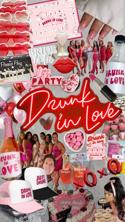 Get drunk in love with your best girls with this theme ❤️ Shades of red and pink and hearts galore. Drunk in love/Just Drunk bachelorette favors. Drunk In Love Bachelorette, Bachelorette Party Drinks, Hens Party Themes, Drunk Party, Hen Night Ideas, Bachelorette Inspo, Pink Bachelorette Party, Pink Bachelorette, Bride Shower