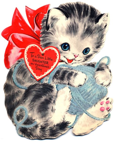 rainy day recess Valentines Cat, Artwork Reference, Kitten Playing, Valentines Day Cat, Postal Vintage, Valentine Images, Old Cards, Vintage Valentine Cards, Retro Graphics