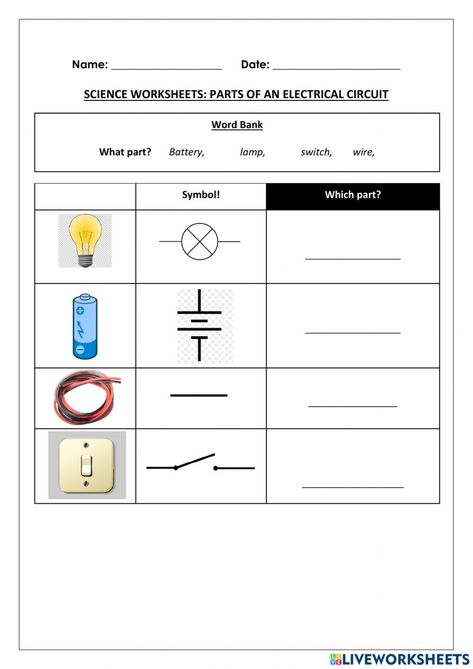 Electric Circuit Activity, Electrical Circuit Symbols, Electricity Worksheet, Simple Electric Circuit, Electricity Lessons, Classroom Preparation, Basic Electrical Wiring, Electrical Symbols, General Science