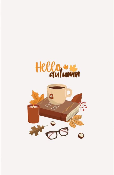 Autumn Iphone Lockscreen, Hello Fall Wallpaper Iphone, Early Fall Wallpaper Iphone, September Wallpaper Backgrounds, Fall Cartoon Aesthetic, Hello Autumn Wallpaper, September Wallpaper Iphone, September Iphone Wallpaper, Autumn Phone Backgrounds