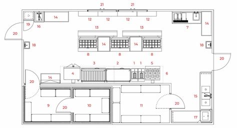 Fast-Food Kitchen: Prefabricated Building - ContekPro Restaurant Kitchen Design Layout, Restaurant Kitchen Plan, Restaurant Kitchen Floor Plan, Open Kitchen Restaurant Design, Quick Service Restaurant Design, Commercial Kitchen Floor Plan, Small Restaurant Kitchen Design, Restaurant Design Plan, Restaurant Kitchen Layout