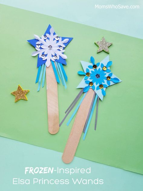 Elsa Crafts, Magic Wand Craft, Craft Ideas For Beginners, Frozen Crafts, Princess Crafts, Paper Craft For Kids, Princess Wands, Snowflake Template, Construction Paper Crafts