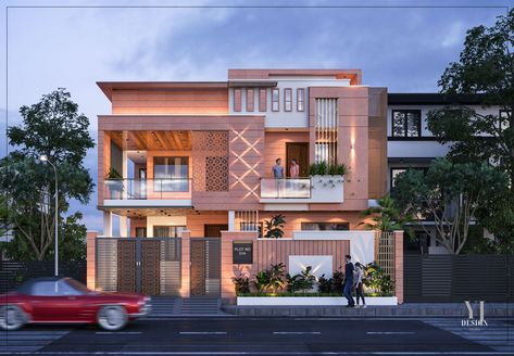 Jodhpur Stone House Design, Jodhpur Stone Elevation, Stone Elevation, Residential Exterior, Modern Elevation, Stone Exterior Houses, House Front Door Design, House Plans Mansion, Building Elevation