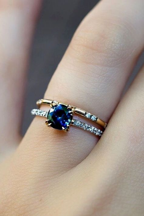 Sapphire Solitaire Engagement Ring, Pave Wedding Band, Wedding Band Gold, Blue Wedding Rings, Sapphire Engagement Rings, Sapphire Rings, Beautiful Wedding Rings, Custom Wedding Rings, Sapphire Solitaire