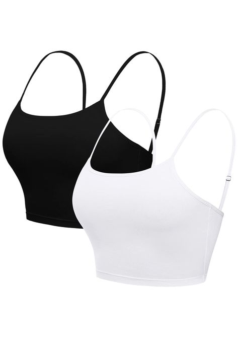 PRICES MAY VARY. COTTON CROP CAMI TOP: Soft and stretchy fabric and fine sewing craft offers chafe-free comfort SHELF BRA CROPPED TANKS: Crop camisole with built-in bra and inserted elastic underbust band provides slightly support SLEEVELESS CAMISOLE: Adjustable spaghetti straps and scoop neckline for a great freedom of movement CROP CAMISOLES FOR ALL SEASONS: Easily matching with shorts, skirts, jeans or layering under shirts, coats, jackets, cardigan, sweaters OCCASIONS: Perfect as sleepwear, Spagetti Strap, Crop Cami Top, Spaghetti Strap Crop Top, Cami Shirt, Cropped Camisole, Skirts Jeans, Strap Crop Top, Cardigan Sweaters, Yoga Tank