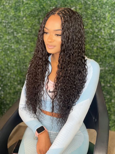 Bohemian Knotless With Human Hair, 2024 Knotless Braids, Braid Styles With Human Hair, Bohemian Knotless Braids Medium Length, Boho Braids With Human Hair Black Women, Mermaid Goddess Braids, Box Braids With Wet And Wavy Hair, Braids With Human Hair Individual, 42 Inch Braids