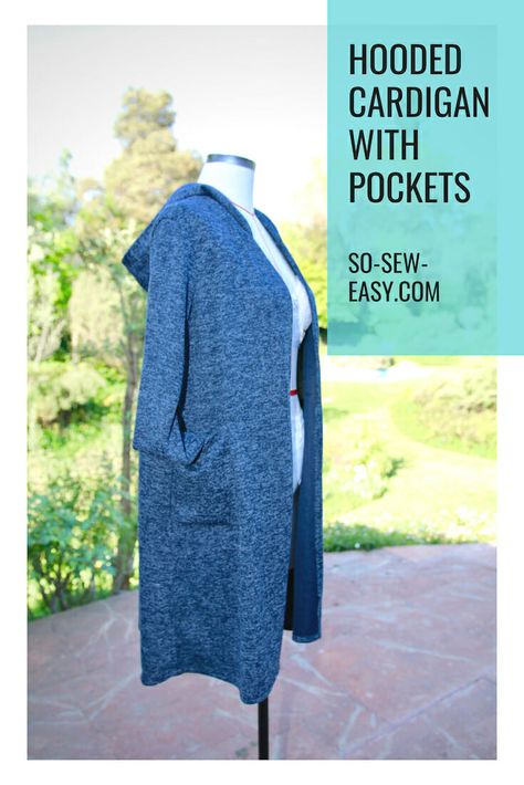 An easy weekend project a hooded A-line cardigan with pockets from S to 2XL #freesewingpatterns #sewing #sewingpatterns #weekendwear Hooded Cardigan Pattern, Fat Quarter Projects, Astuces Diy, Beginner Sewing Projects Easy, Sew Easy, Leftover Fabric, Hooded Cardigan, Sewing Projects For Beginners, Sewing Skills