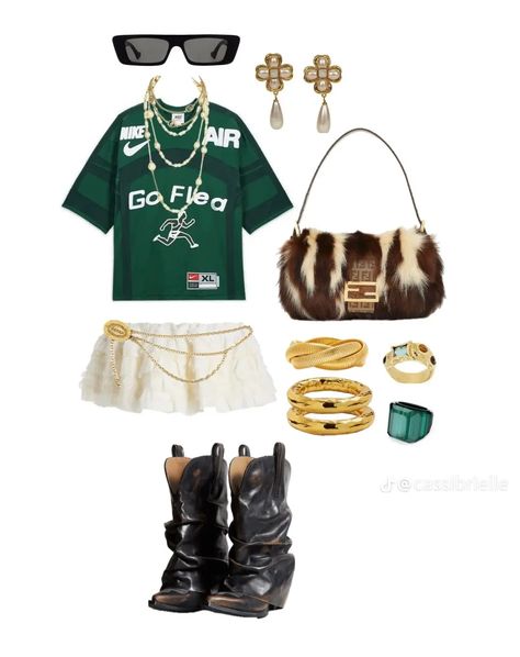 Astroworld Outfit Ideas, Rap Concert Outfit Ideas Hip Hop, Green Concert Outfit, Black And Green Outfit, Demure Outfit, Rap Concert Outfit, Green Outfits, Dope Fashion, Cute Comfy Outfits