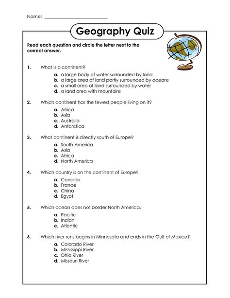 Geography Worksheets Printable Geography Worksheets Middle School, Middle School Worksheets Free Printable, Geography Printables, Geography Vocabulary, Geography Test, Elementary Geography, Basic Geography, Homework Ideas, Geography Worksheets