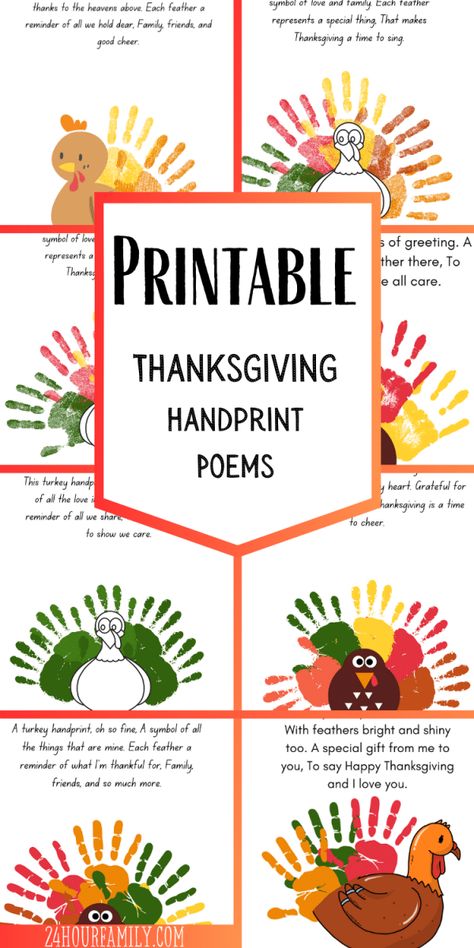 PRINTABLE THANKSGIVING TURKEY POEMS 13 DIFFERENT OPTIONS PERFECT FOR PRESCHOOL KINDERGARTEN GRADE SCHOOL Preschool Turkey Handprint Craft, Preschool Thanksgiving Poem, I Am Thankful Preschool Activities, Hand Print Thanksgiving Art, Turkey Poem For Preschool, Thanksgiving Printables Preschool, Thanksgiving Placemats Kids Free Printable, Thankful Handprint Crafts For Kids, Turkeys For Preschool