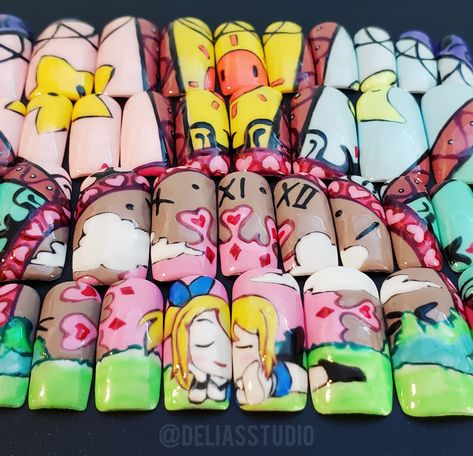 40 nail pieces to create the anime Lucy Heartfilia from Fairy Tail. Made with High Quality Products. Fully Handmade/Free-handed... Fairy Tail Nails, Nail Collage, Cute Simple Nails, Anime Nails, Lucy Heartfilia, Simple Nails, Fairy Tail, Beautiful Nails, To Create