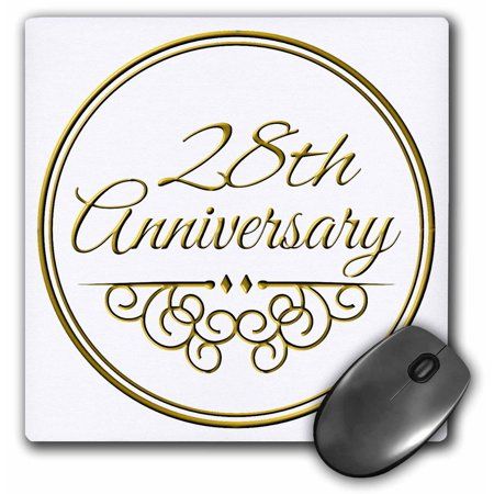 28th Anniversary gift - gold text for celebrating wedding anniversaries - 28 years married together Mouse Pad 8 inch x 8 inch x .25 inch and is made of heavy-duty recycled rubber.  Matte finish image will not fade or peel.  Machine washable using a mild detergent and air dry. Size: 8 in. 16th Anniversary Gifts, 15 Year Wedding Anniversary, 45th Anniversary Gifts, 42nd Anniversary, 15th Anniversary Gift, 60th Anniversary Gifts, 60 Year Anniversary, 28th Anniversary, 8th Wedding Anniversary Gift