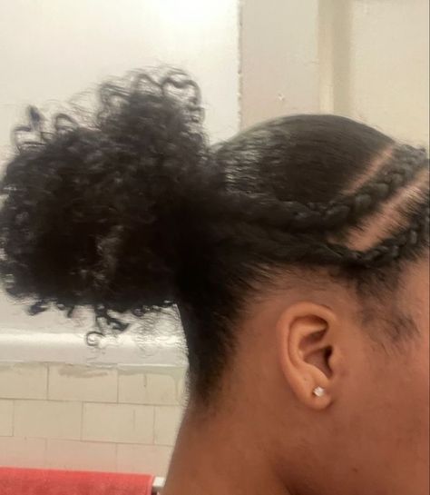 Two Braids Into Bun Natural Hair, Hairstyles For Short Hair Natural Hair, Braids Into Ponytail Natural Hair, Blackhairstyles Natural, Curly Braided Hairstyles, Sleek Braided Ponytail, Basketball Hairstyles, Natural Hair Bun Styles, Beautiful Black Hair