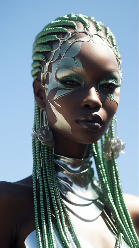 Afro Futurism Makeup, Futuristic Hairstyles Women, Sci Fi Hairstyles, Robot Hair, Afro Futurism Fashion, Afro Punk Hairstyles, Cyberpunk Hairstyles, Futuristic Hairstyles, Cyberpunk Hair