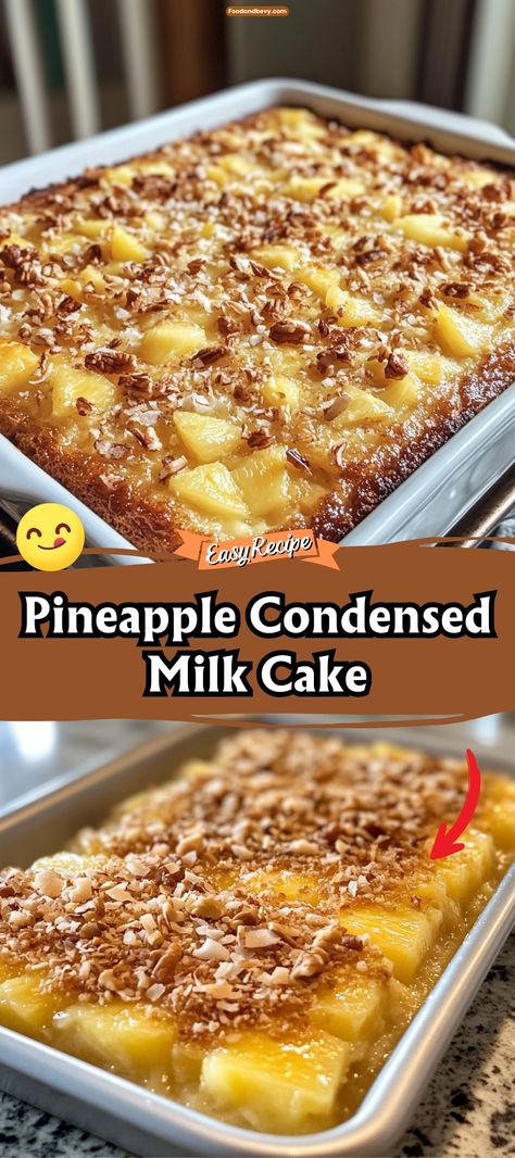 Pineapple Condensed Milk Cake Recipe, Pineapple Dump Cake Cobbler, Pineapple And Condensed Milk Recipes, Deserts With Sweeten Condensed Milk, Sweetened Condensed Milk Recipes Cake, Baking With Pineapple, Pineapple Condensed Milk Cake, Ugly Duckling Cake, Pineapple Filling For Cake Recipe