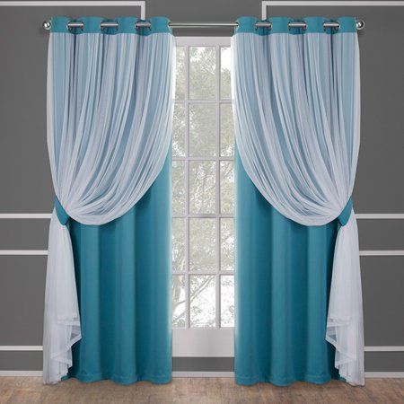 Turquoise Curtains, Layered Curtains, No Sew Curtains, Stylish Curtains, Curtains Living, Exclusive Home, Home Curtains, Curtain Designs, Curtain Decor