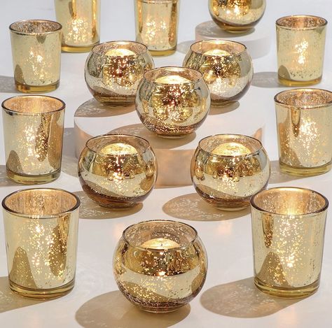 Gold Votives Wedding Centerpieces, Amazon Candles, Gold Mercury Glass Votives, Gold Wedding Table Decorations, Gold Votives, Gold Votive Candle Holders, Gold Votive Candles, Gold Wedding Centerpieces, Mercury Glass Candle Holders