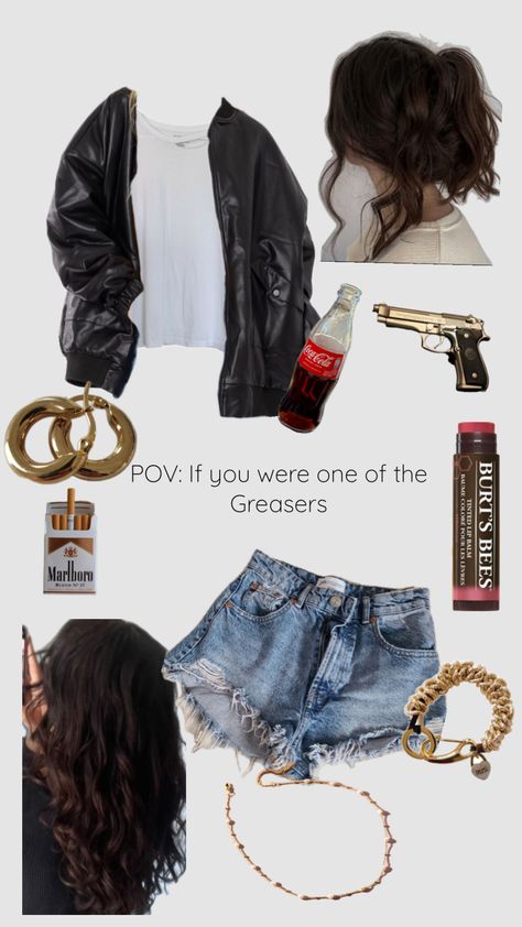 Outsiders #oufit #greasers #outsiders The Outsiders Costume Ideas, Outsiders Halloween Costume, Greaser Outfit Girl, Outsiders Outfits Greaser Girl, 1950s Greaser Girl, Greaser Girl Aesthetic, Greaser Aesthetic Outfit, The Outsiders Outfit Ideas, The Outsiders Aesthetic Outfits