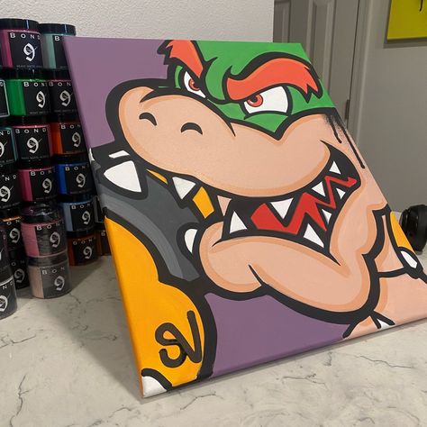 16 By 20 Canvas Ideas, 16x20 Painting Ideas, Gta Painting, Acrylic Painting Ideas Cartoon, Acrylic Painting Cartoon Characters, Bowser Painting, Mario Painting Canvases, Mario Canvas Painting, Painting Ideas On Canvas Cartoon Characters