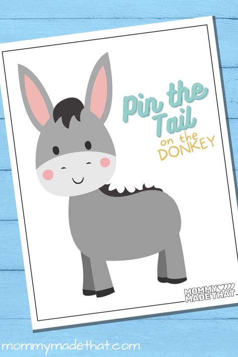 Pin the Tail on the Donkey (Cute Free Printable!) Stick The Tail On The Donkey, Wonky Donkey Activities Preschool, Donkey Template Free Printable, Pin The Tail On The Donkey, Pin The Donkey, Donkey Template, Donkey Printable, Donkey Cake, Donkey Craft