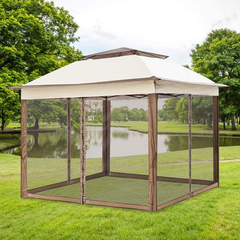 ENTED TOP & Extra Shadow Area: Stay cool with our new Aoxun PatioVent, designed to provide excellent airflow while you work or relax. This gazebo's fabulous design features straight steel legs and an extended Cornice structure around the eaves of the tent, providing additional shadow coverage. The 11’x11’ top dimensions, affording plenty of room for 6 people. Mosquito Netting Patio, Outdoor Screen Room, Outdoor Gazebo, Grill Gazebo, Gazebo Tent, Screen House, Canopy Frame, Canopy Shelter, Pop Up Canopy Tent