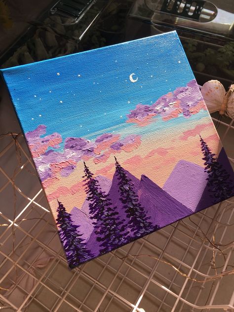 ABOUT THIS PRODUCT 💘☁️✨ Size: 20x20x3.5cm Original Acrylic Painting on a square canvas with lovely landscape  motive  🌿✨ Made with love 💖 Colours may vary depending on your screen. Cute packed and free gifts! Acrylic Inspo Art, A5 Acrylic Painting, Cute Art Ideas Painting, 10x20 Painting Ideas, Square Landscape Painting, Painting Ideas On Canvas Square, Nature Paintings Acrylic Easy, Small Square Paintings, Big Painting Ideas Canvases