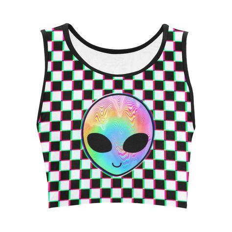 Alien Crop Top, Alien Clothes, Fitted Crop Top, Pastel Goth Fashion, Heart Clothes, High Fashion Outfits, Mom Art, Flag Background, Workout Crop Top