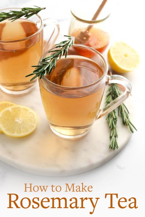 Rosemary tea is a comforting drink made with just 2 ingredients. It's a healthy recipe that you can enjoy hot, or iced! Rosemary Tea Recipe, Elderberry Tea, Rosemary Recipes, Rosemary Tea, Homemade Tea, Herbal Teas Recipes, Healthy Teas, Tea Benefits, Tea Tasting