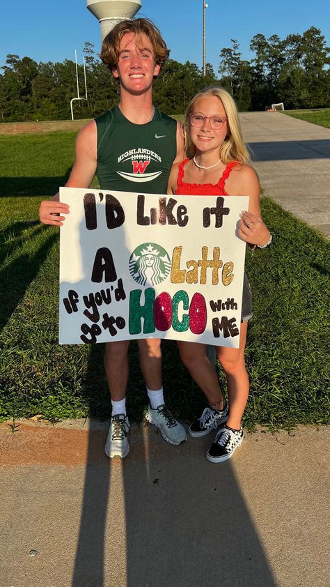 Starbucks Themed Hoco Proposal, Starbucks Dance Proposal, Hoco Proposal For Book Lovers, Hoco Poster Ideas Starbucks, Homecoming Proposal Ideas Starbucks, Wizard Of Oz Hoco Proposals, Homecoming Signs Ideas, Starbucks Promposal Ideas, Sunflower Homecoming Proposal