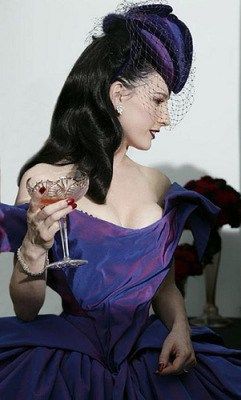 Dita von Teese’s wedding dress was custom designed by Vivienne Westwood, made from seventeen meters of Swiss silk faille in shot violet.  Dita wore the dress with a tri-corner hat designed for her … Dita Von Teese Wedding, Dita Von Tees, Mr Pearl, Dita Von Teese Style, Dita Von Tease, Maria Callas, Tilda Swinton, Dita Von, Dita Von Teese