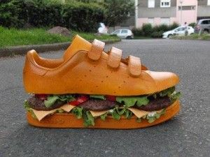 The worst shoes ever made! Crazy Burger, Customized Sneakers, Ceramic Shoes, Nike Air Force 1 Outfit, Funny Shoes, Custom Adidas, Ugly Shoes, Funky Shoes, Sneaker Art