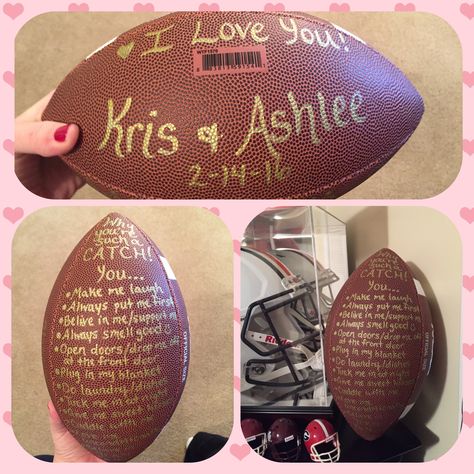 Football Anniversary Ideas, Football Themed Gifts For Boyfriend, Cute Football Gifts For Boyfriend, Senior Night Gift Ideas Football Boyfriend, Gifts For Sporty Boyfriend, Fall Camp Basket Football Boyfriend, Football Bf Gifts, Boyfriend Football Baskets, First Football Game Gift For Boyfriend