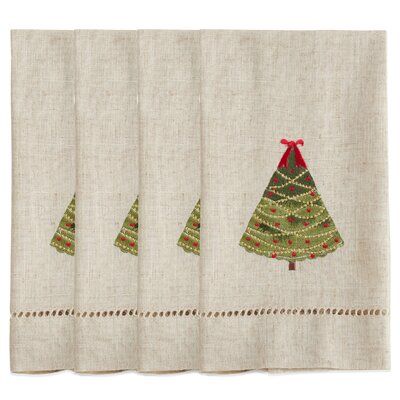 The Holiday Aisle Ribbon Christmas Tree Embroidered and Hemstitched Tea Towel Monochromatic Christmas Tree, Monochromatic Christmas, Ribbon Christmas Tree, Ribbon Christmas, Linen Kitchen Towels, Embroidered Towels, Christmas Tree Design, Towel Collection, Decorative Accents