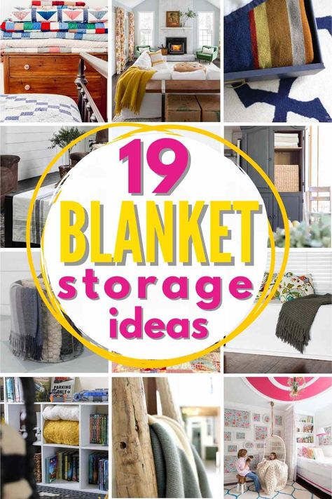 19 Best Blanket Storage Ideas For a Cozy & Tidy Home Tall Blanket Storage, Blanket Organizer Storage, Blanket Cabinet Storage, Throw Blanket Holder Ideas, How To Store Big Blankets, What To Do With Extra Blankets, Blanket Organization Nursery, Storing Extra Blankets, Bedspread Storage Ideas