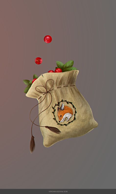 ArtStation - Canvas bag with foxberries, Veronika Bovina Fantasy Bag Concept Art, Fantasy Chef, Graphic Design Theme, Fantasy Journal, Environment Props, D D Items, Magic Items, Fantasy Props, Book Markers