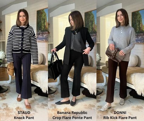 My Thoughts on the Kick Flare Pants Trend - by Kelly McCoyd Kick Flare Outfit, Flare Outfit, Kick Flare Pants, Pants Trend, Smart Office, Cropped Flare Pants, Pant Trends, Ponte Pants, Kick Flares