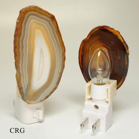 Qty-1 Brazilian Agate Slice Nightlight w/ Switch and Bulb Wholesale Bulk 100% Genuine Natural Brazilian Agate Geode SliceColored Slices are enhanced with DyeOrigin: BrazilAgate Slices measure 1-2" avg (AVERAGE SIZE) This is a natural product | Size and Shape Will VaryAgate Slice is secured to a nightlight 2-prong ON/OFF switch, 7-watt lightbulbPictures are example ONLY | Please allow for some natural variation in size, shape and color/hue.**Agate slices are selected randomly for nightlights.This Wholesale Crystals, Agate Slices, Brazilian Agate, Organic Nature, Agate Geode, French Countryside, Agate Slice, Unique Lamps, Winter Trees