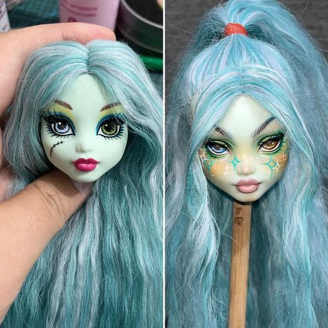 Monster High Doll Face Up, Mh Doll Repaint, Monster High Repaint Ooak Art Dolls, Monster High Ooak Dolls, Ooak Dolls Monster High, Custom Dolls Repaint, Doll Repaint Tutorial, Monster High Doll Repaint, Doll Customizing