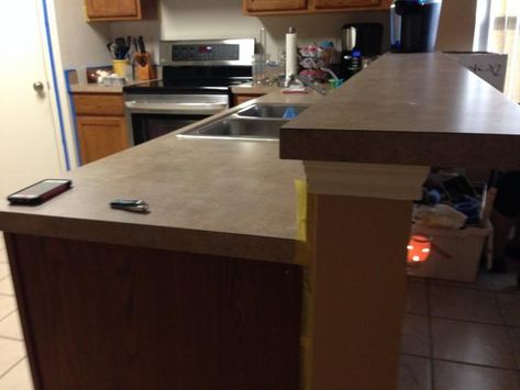 How To Lower Kitchen Bar To Counter Height, Raised Bar Countertops, Lower Bar To Counter Height, Lowering Kitchen Bar To Counter Height, Kitchen Counter Remodel, Kitchen Counter Diy, Kitchen 2025, Bar Countertops, Cabinet Height