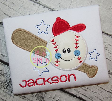 I2S Happy Baseball Applique design Baseball Font, Baseball Quilt, Baseball Applique, Burp Clothes, Designs By Juju, Pes Embroidery, Baseball Bats, Home Plate, Embroidered Shirts