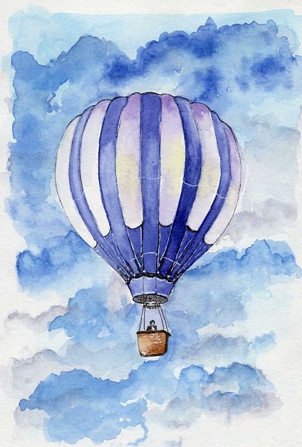 Hot Air Balloon Watercolor, Air Balloon Watercolor, Balloon Watercolor, Watercolor Art Landscape, Watercolor Paintings Nature, Balloon Painting, Seni Vintage, Watercolor Paintings For Beginners, Cat Air